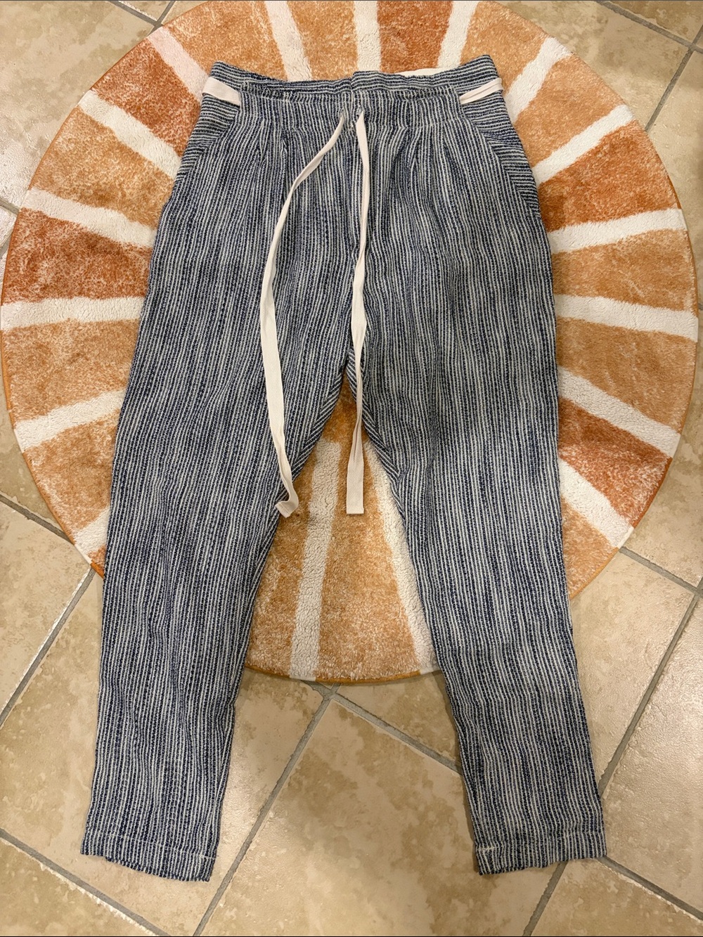 Free People Blue and White Striped Cropped Pants